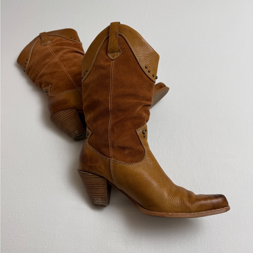 Vintage Y2K Bass Western Brown Leather Studded Boots Size 7.5 - Picture 11 of 14